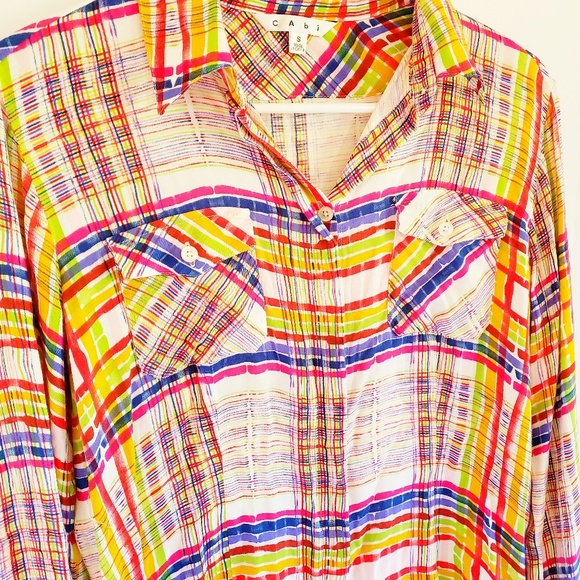 CAbi Plaid Cirque Tunic Button Down Top S - Picture 5 of 7